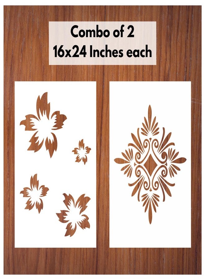 StenCart Combo of 2 Lily & Rangoli Pattern Stencils for Wall Painting DIY Reusable Wall Stencil Design for Wall Decoration (16x24 inch) -Pack of 2 - Image 1